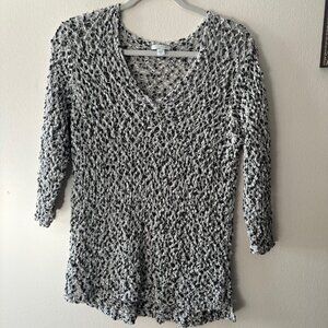 Women's J. Jill Loose Knit Sweater - Half Sleeve - Black and White - Size M EUC